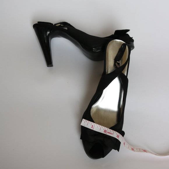 Black Peep Toe sling back pumps with bow - Picture 7 of 9